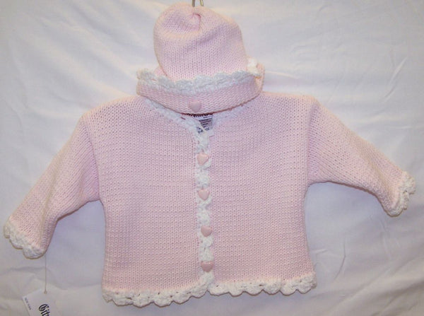 Pink Heart Cardigan & Hat Set
