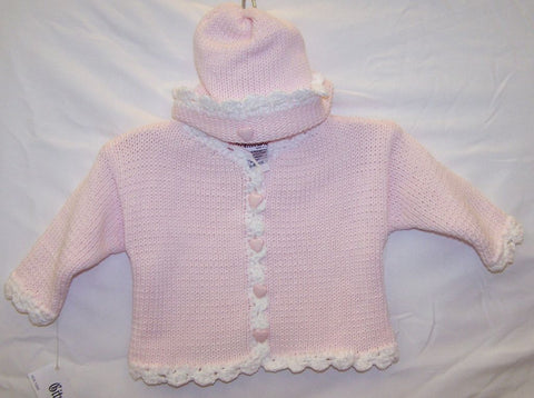 Pink Heart Cardigan & Hat Set
