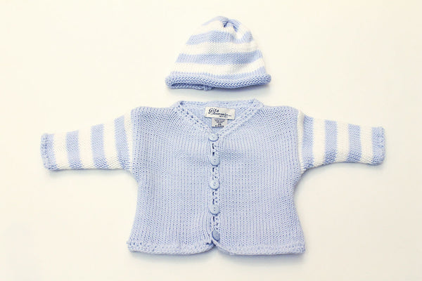 Hand Made Blue Cardigan & Hat