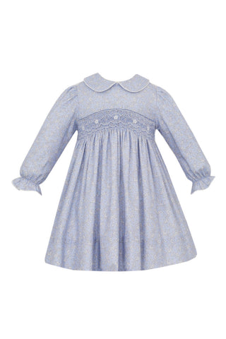 Blue Floral Smocked Dress