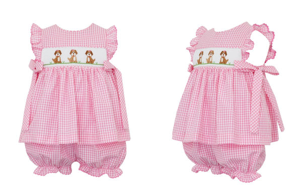 Pink Smocked Puppies Bloomer Set