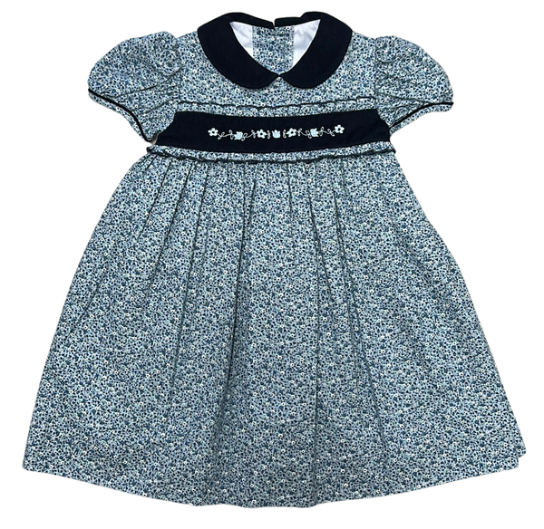 Smocked Navy Floral Dress