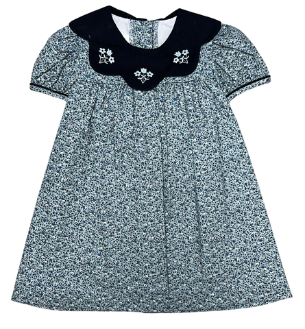 Navy Floral Scallop Collar Dress