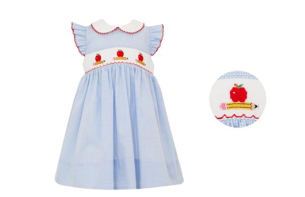 Smocked Apples and Pencils Dress