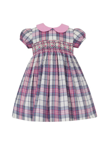 Smocked Pink & Blue Plaid Dress