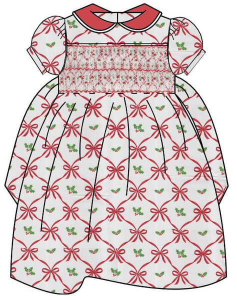 Holiday Bows Smocked Dress-   CALL TO PURCHASE