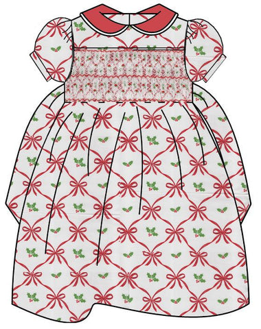 Holiday Bows Smocked Dress-   CALL TO PURCHASE