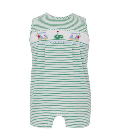 Green Striped Smocked Golf Jon Jon
