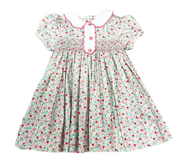 Smocked Pink & Green Liberty Floral Dress Sizes 12m-7yr