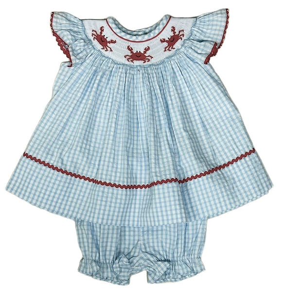 Blue Check Smocked Lobster Bloomer Set