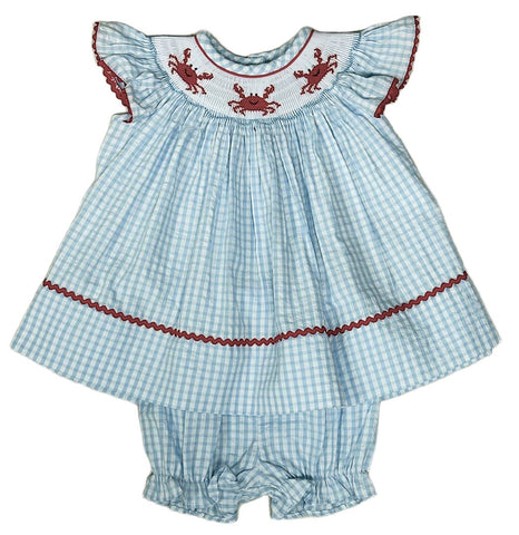 Blue Check Smocked Lobster Bloomer Set