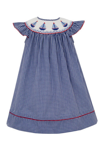 Blue Check Smocked Sailboat Dress