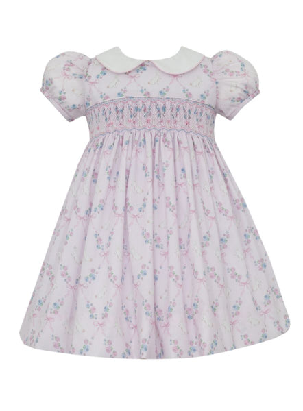 Pink Bunny Print Smocked Dress