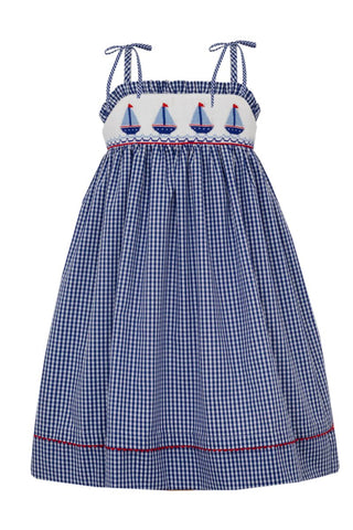 Blue Smocked Sailboats Sundress