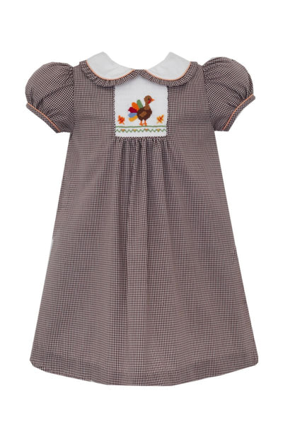 Brown Mini Check Smocked TurkeyDress