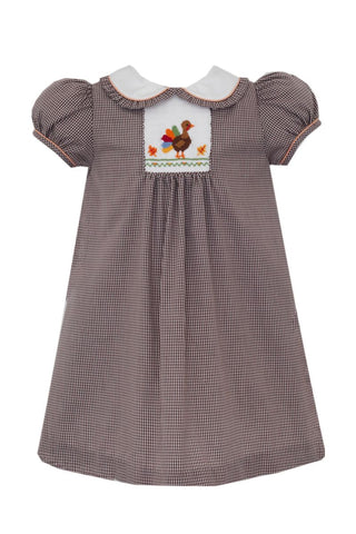 Brown Mini Check Smocked TurkeyDress
