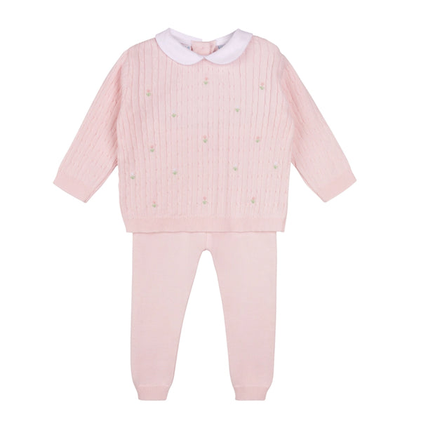 Pink Knit Emb. Flowers 2pc
