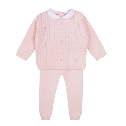 Pink Knit Emb. Flowers 2pc
