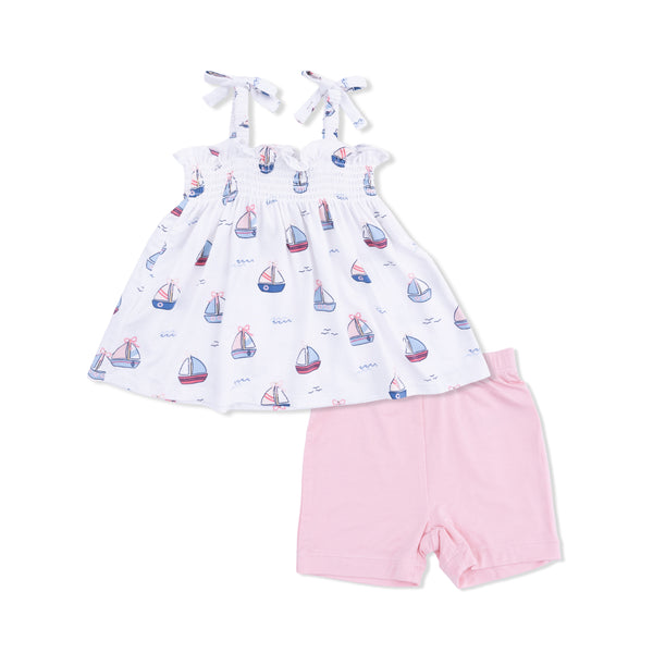 Pink Sailboats Top & Bike Shorts Set