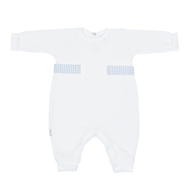 White Knit 1pc w/ Blue Check  Tabs