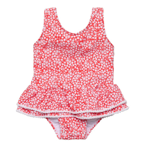 Red Mini Flowers Skirted Swimsuit