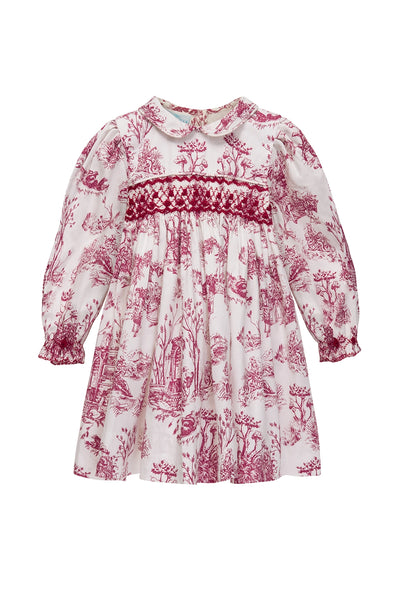 Smocked Red Toile Dress