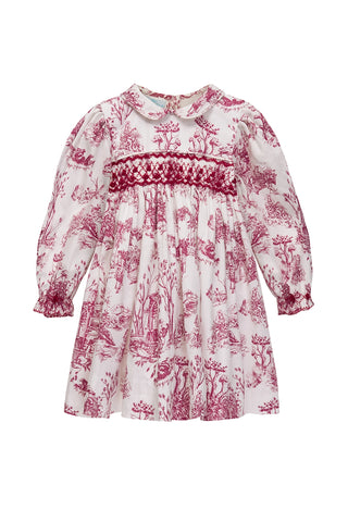 Smocked Red Toile Dress