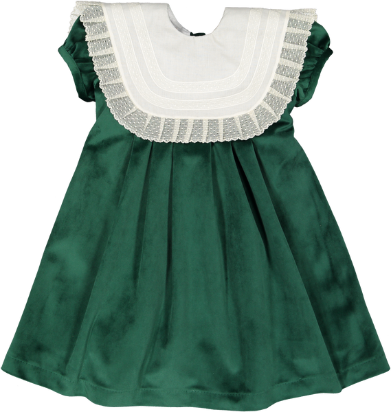 Green Velvet & Lace Collar Dress