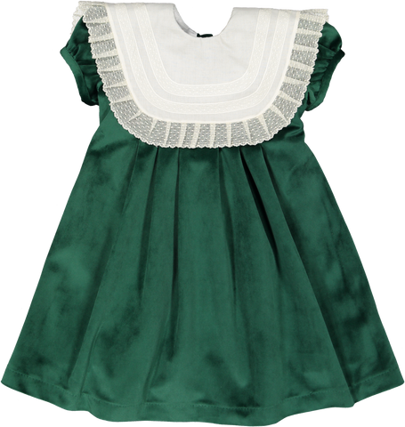 Green Velvet & Lace Collar Dress