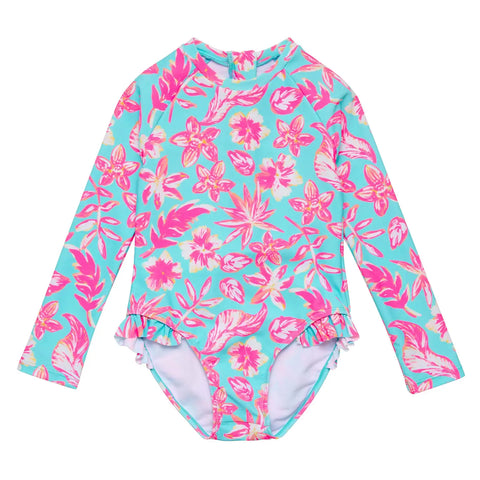 Seaside Print Rashguard Swimsuit