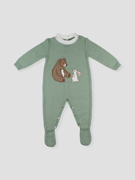 Green Bear and Bunny Knit 1pc Footie