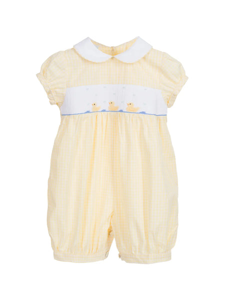 Yellow Gingham Smocked Ducks Bubble