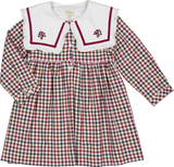 French Red/Green Check Embroidered Collar Dress