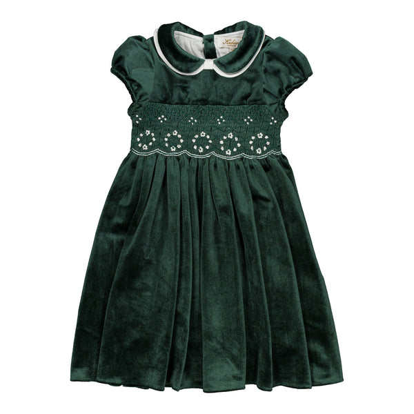 Smocked Green Velvet Dress - 6m-7yr