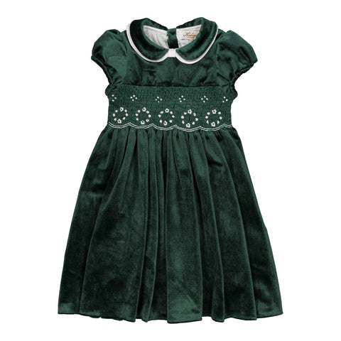 Smocked Green Velvet Dress - 6m-7yr
