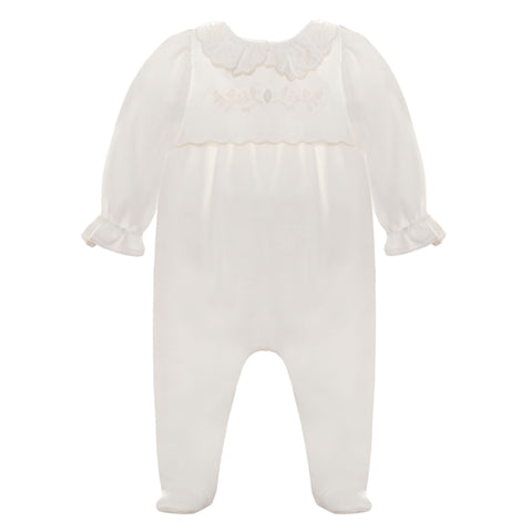 White Embroidered Ruffle Footie