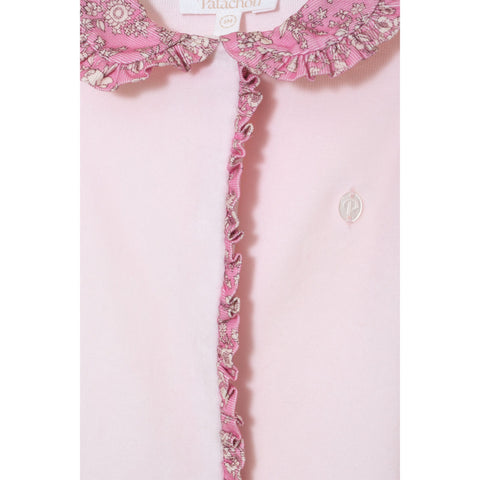 Pink Velour Floral Trim Footie