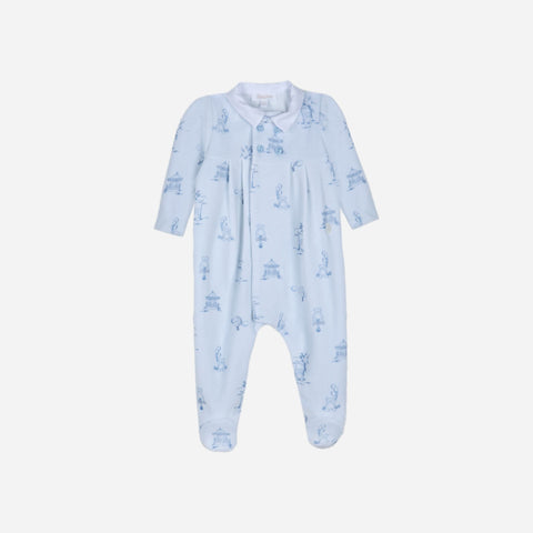 Blue Teddy Toile Footie