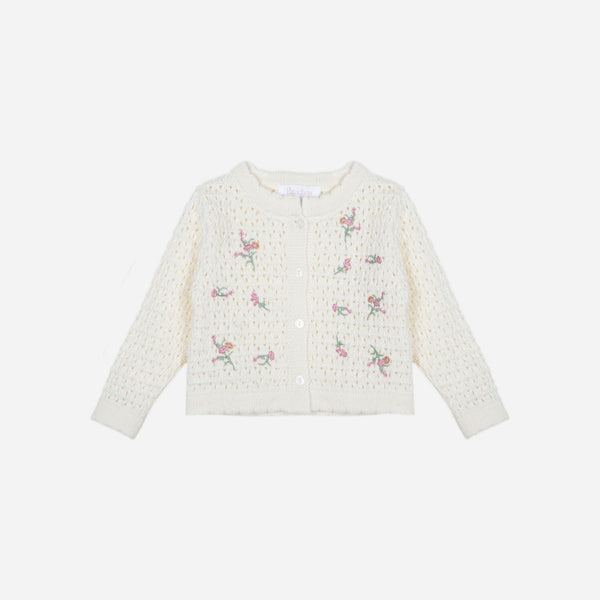 Ivory w/Pink Embroidered Flowers Cardigan