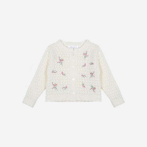 Ivory w/Pink Embroidered Flowers Cardigan