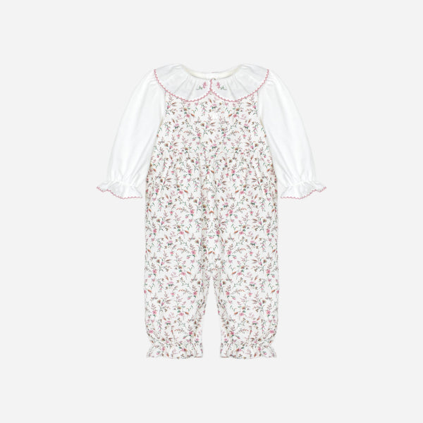 Pink/Ivory Liberty Smocked 2pc Romper Set