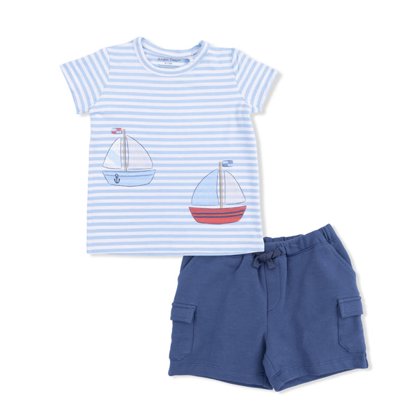 Blue Sailboats Short Set