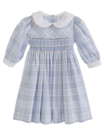 Light Blue Plaid Smocked Flannel Dress