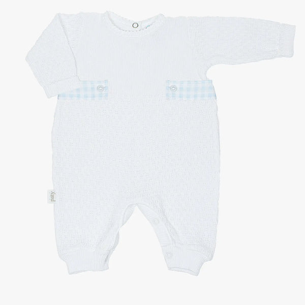 White Knit Blue Check Tab Romper