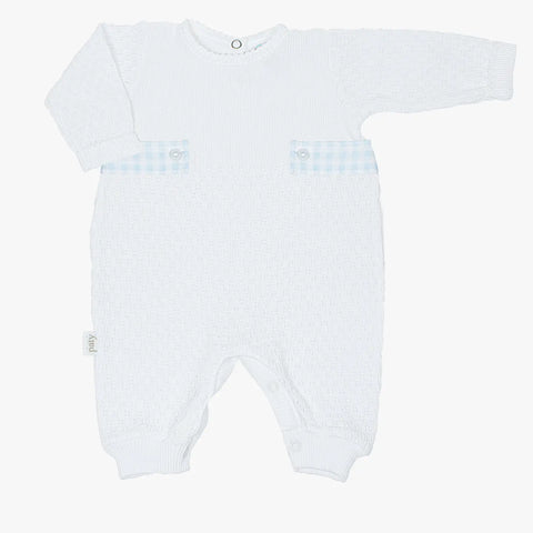 White Knit Blue Check Tab Romper