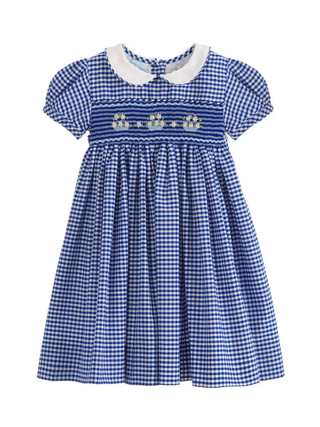 Navy Checked Smocked Baskets Dress