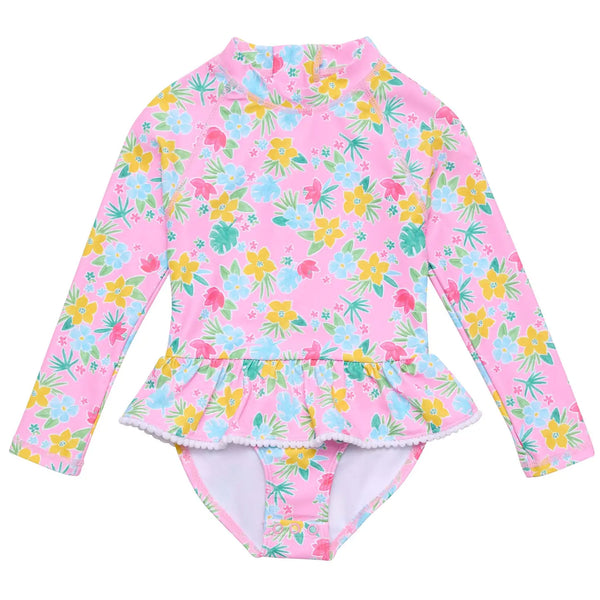 Pink Floral l/s Rashguard Swimsuit