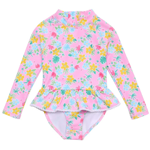 Pink Floral l/s Rashguard Swimsuit