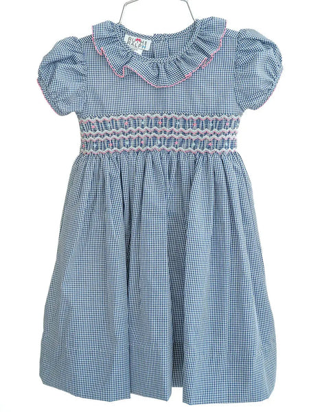 Smocked Navy Gingham Dress
