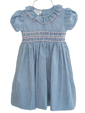 Smocked Navy Gingham Dress